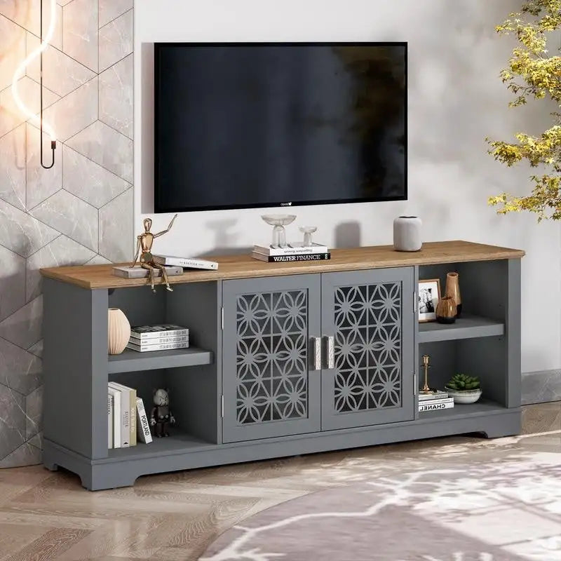 70 in. Decorative Floral Door TV Stand for Tvs up to 82 in.