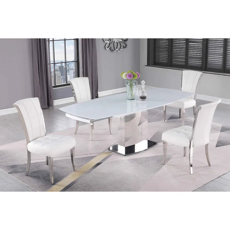 Somette Contemporary Extendable White Glass Dining Table
