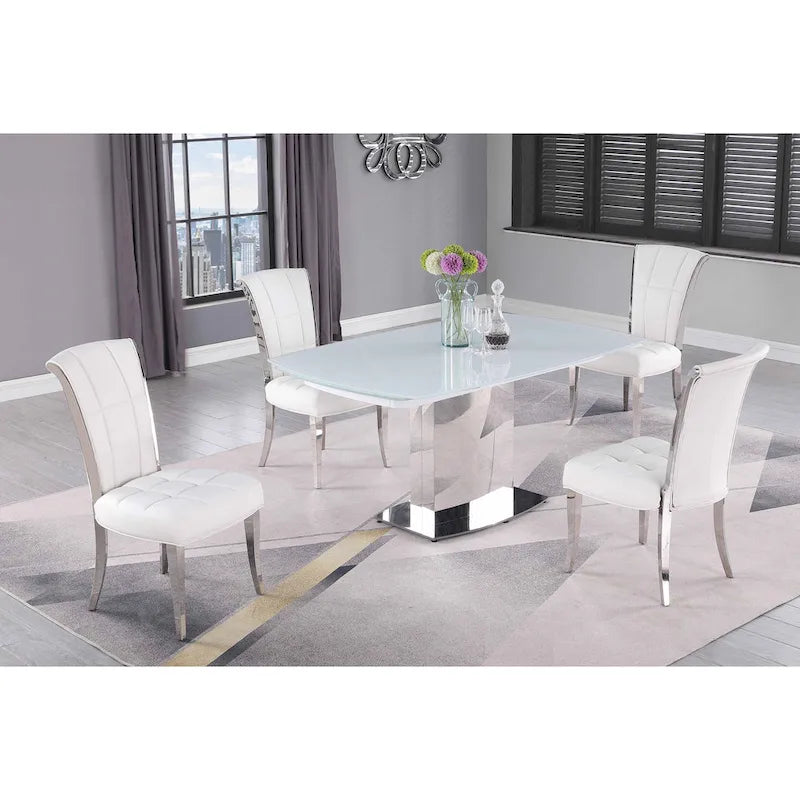 Somette Contemporary Extendable White Glass Dining Table