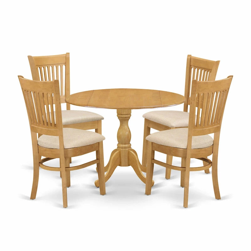 East West Furniture Dinette Set Contains a Round Dining Table with Dropleaf and Dining Room Chairs, (Pieces & Seat Options)