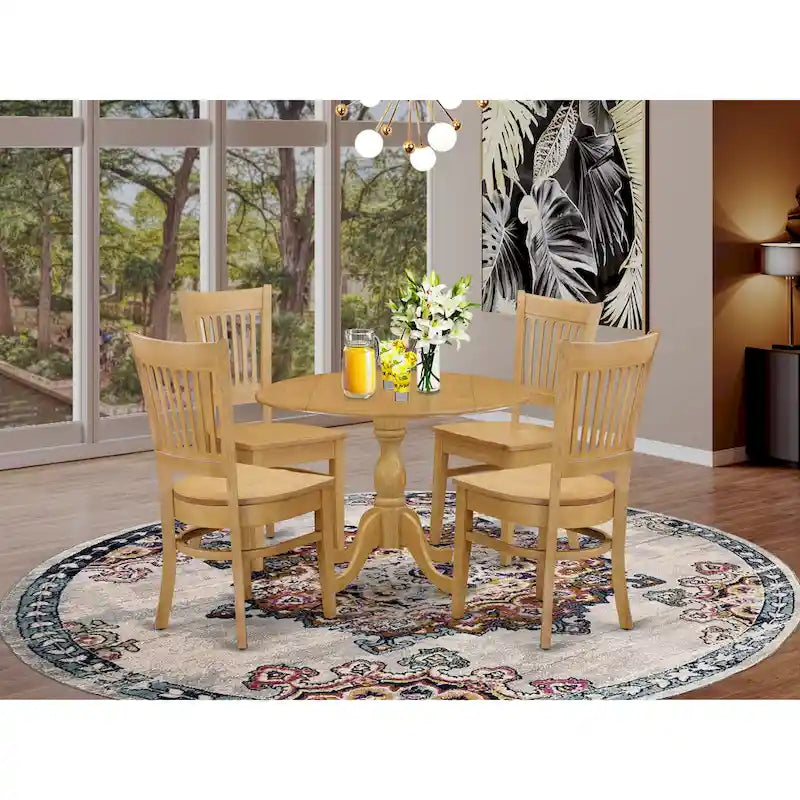 East West Furniture Dinette Set Contains a Round Dining Table with Dropleaf and Dining Room Chairs, (Pieces & Seat Options)