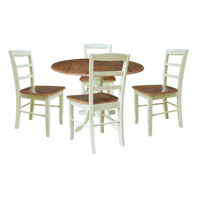 42 Dual Drop Leaf Pedestal Dining Table with Madrid Ladderback Chairs - Dining Set
