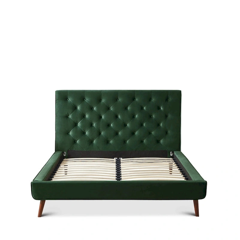 Annalisa Mid-Century Modern Velvet Platform Bed Dark Green