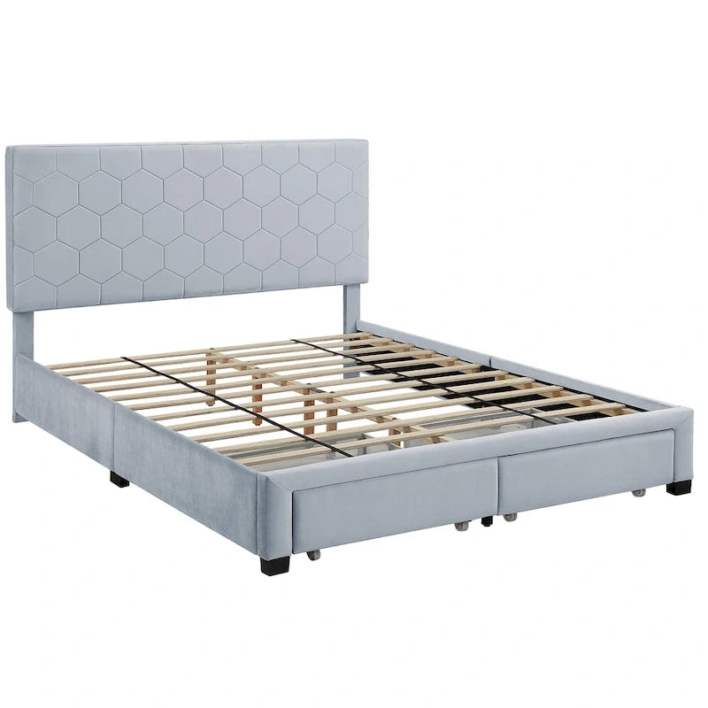 Honeycomb Modern Grey Velvet Headboard Storage Guest Bed by Furniture of America