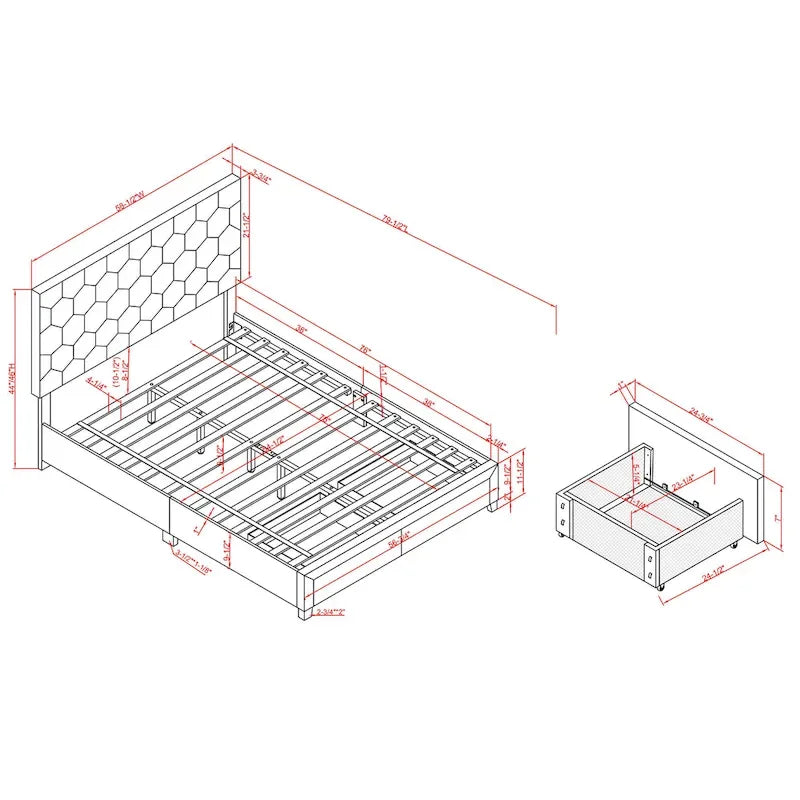 Honeycomb Modern Grey Velvet Headboard Storage Guest Bed by Furniture of America