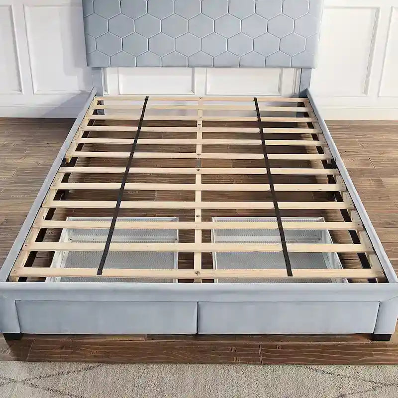 Honeycomb Modern Grey Velvet Headboard Storage Guest Bed by Furniture of America