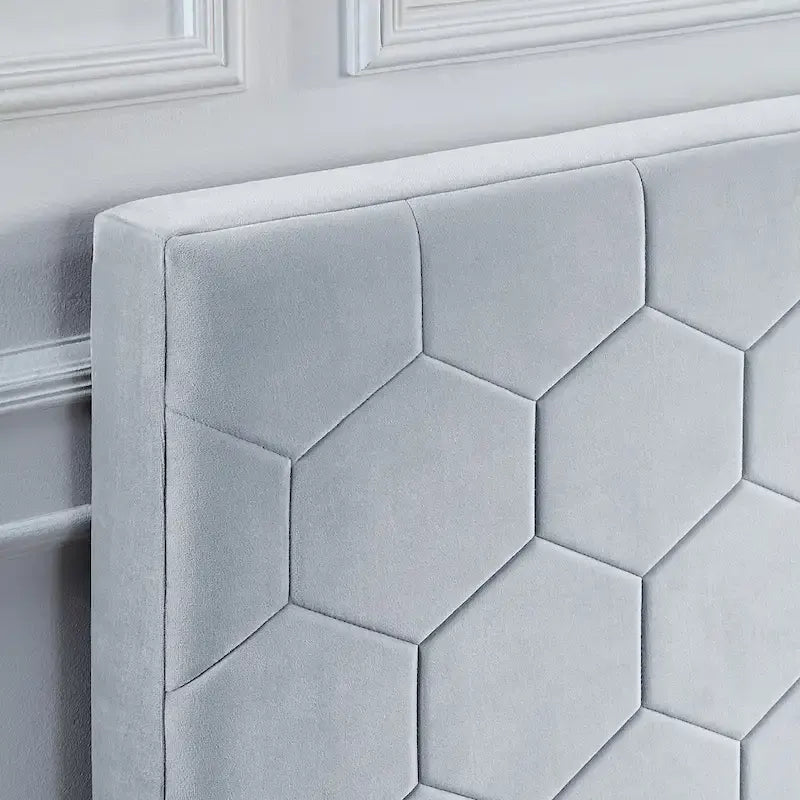 Honeycomb Modern Grey Velvet Headboard Storage Guest Bed by Furniture of America