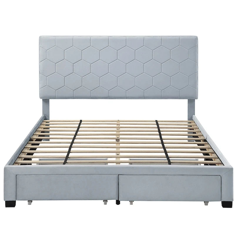 Honeycomb Modern Grey Velvet Headboard Storage Guest Bed by Furniture of America
