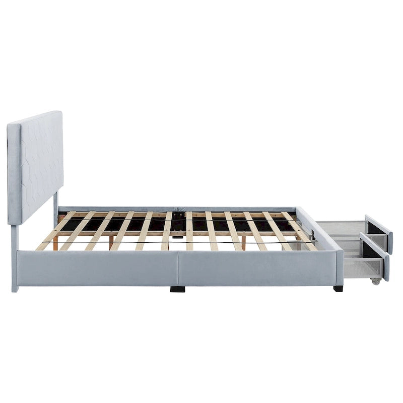 Honeycomb Modern Grey Velvet Headboard Storage Guest Bed by Furniture of America