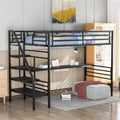 Twin Black Metal Loft Bed Frame with Desk, No Box Spring Needed