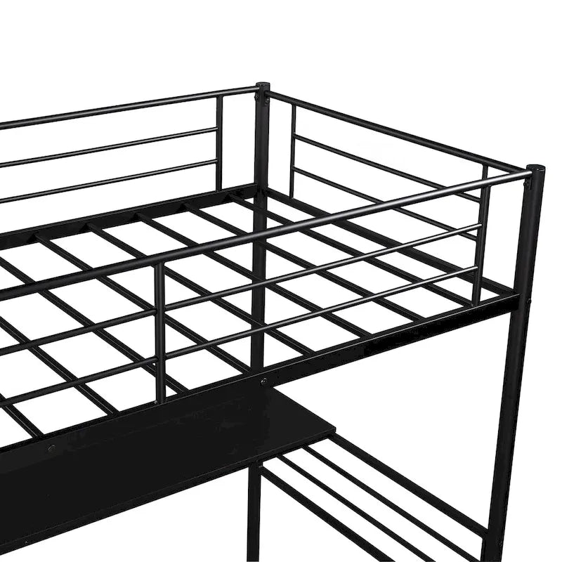 Twin Black Metal Loft Bed Frame with Desk, No Box Spring Needed