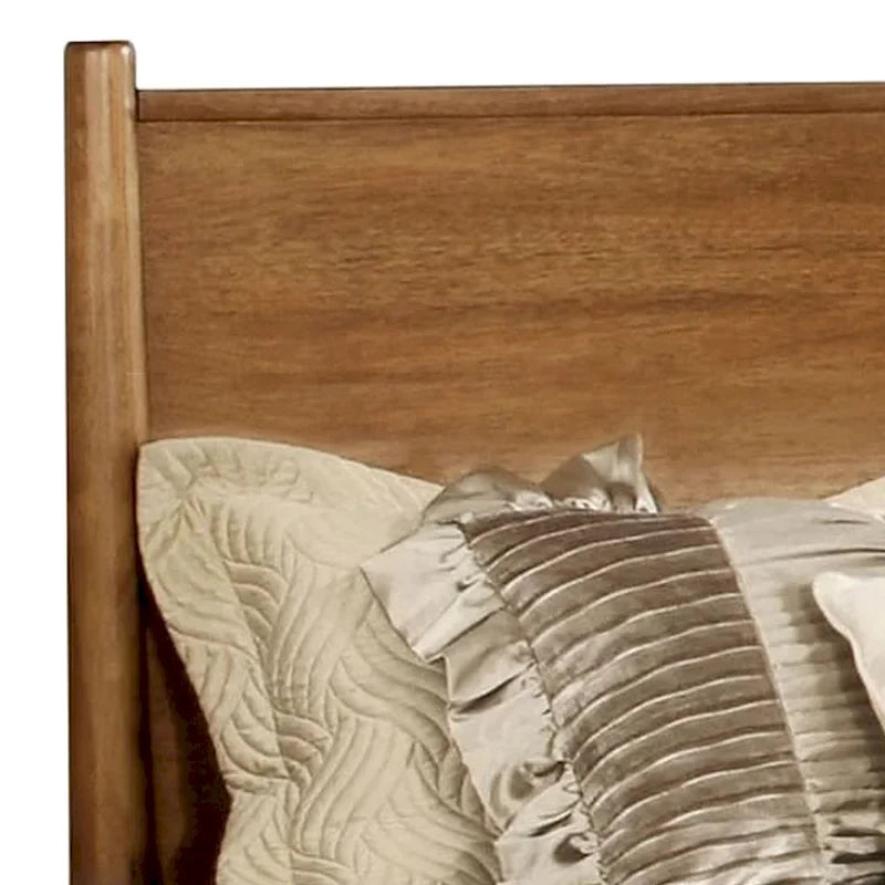 Wooden California King Size Bed with Panel Headboard, Gray