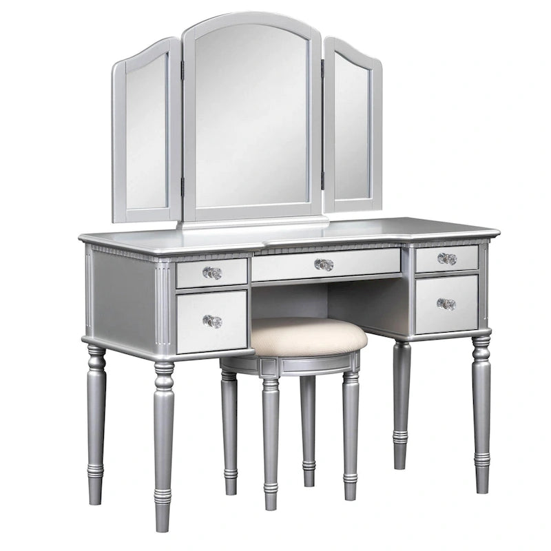 43Makeup Vanity Set with Mirrored Drawers and Stool for Bedroom