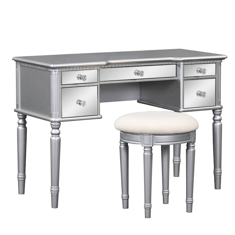 43Makeup Vanity Set with Mirrored Drawers and Stool for Bedroom