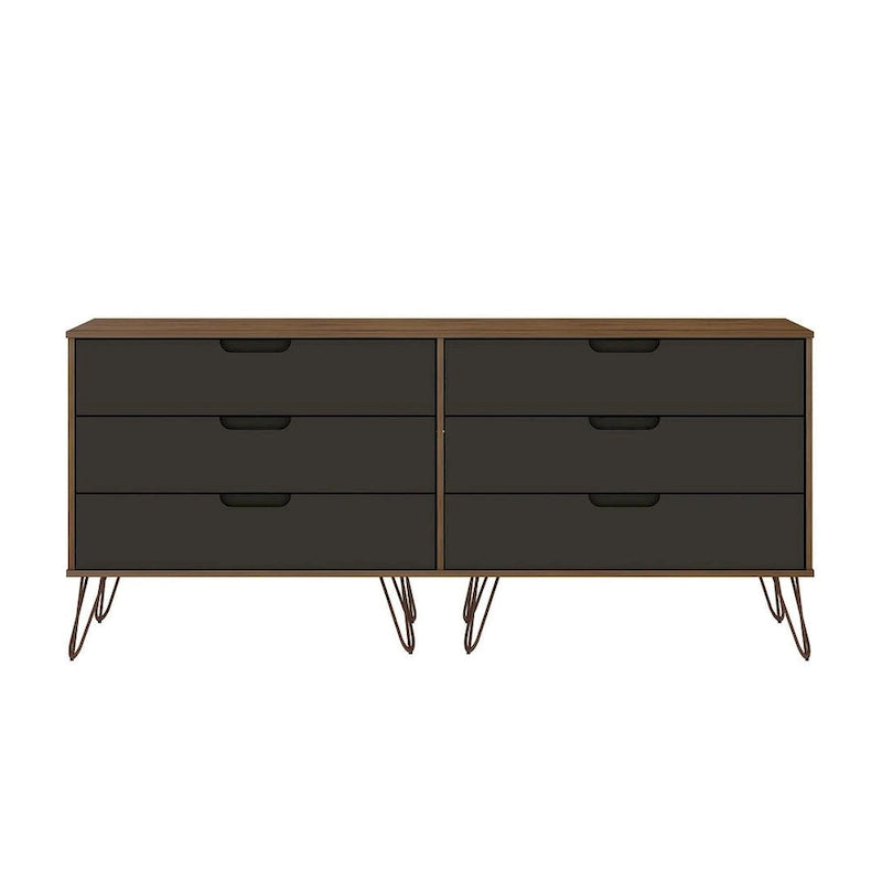 Manhattan Comfort Rockefeller 6-Drawer Double Low Dresser with Metal Legs