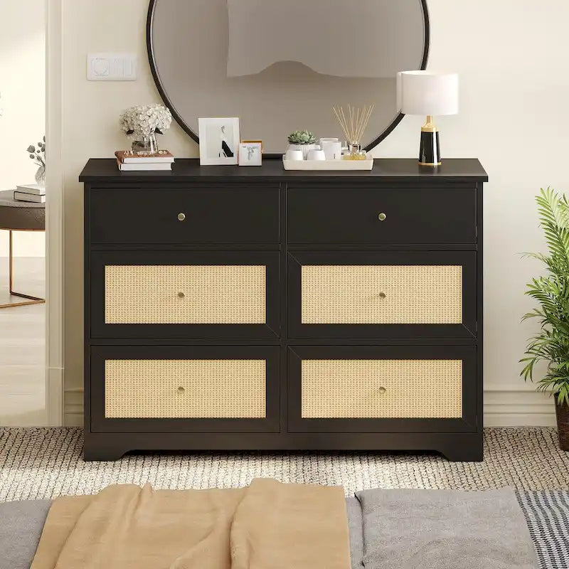 Moasis 6-Drawer Rattan Storage Chest of Drawers Cabinet Dresser