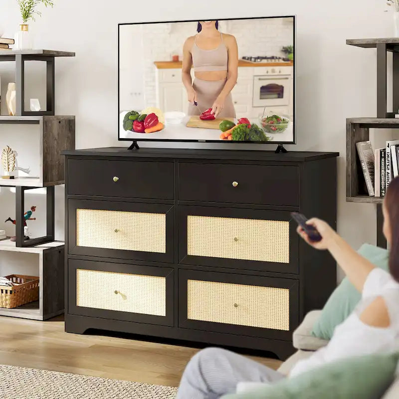 Moasis 6-Drawer Rattan Storage Chest of Drawers Cabinet Dresser