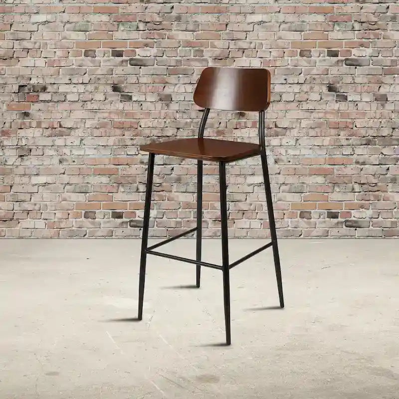 Industrial Barstool with Steel Frame and Rustic Wood Seat