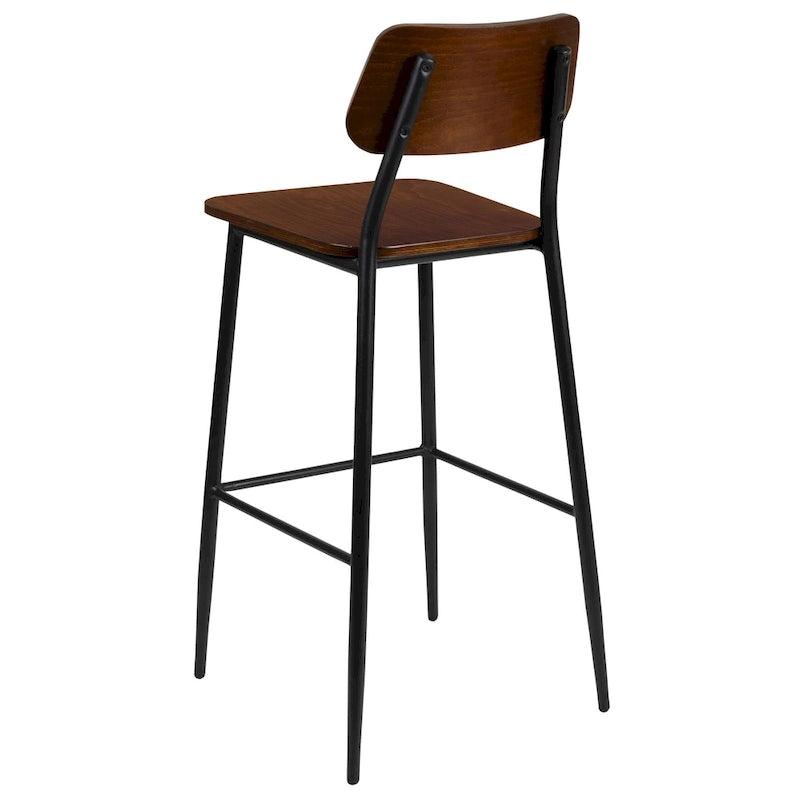 Industrial Barstool with Steel Frame and Rustic Wood Seat