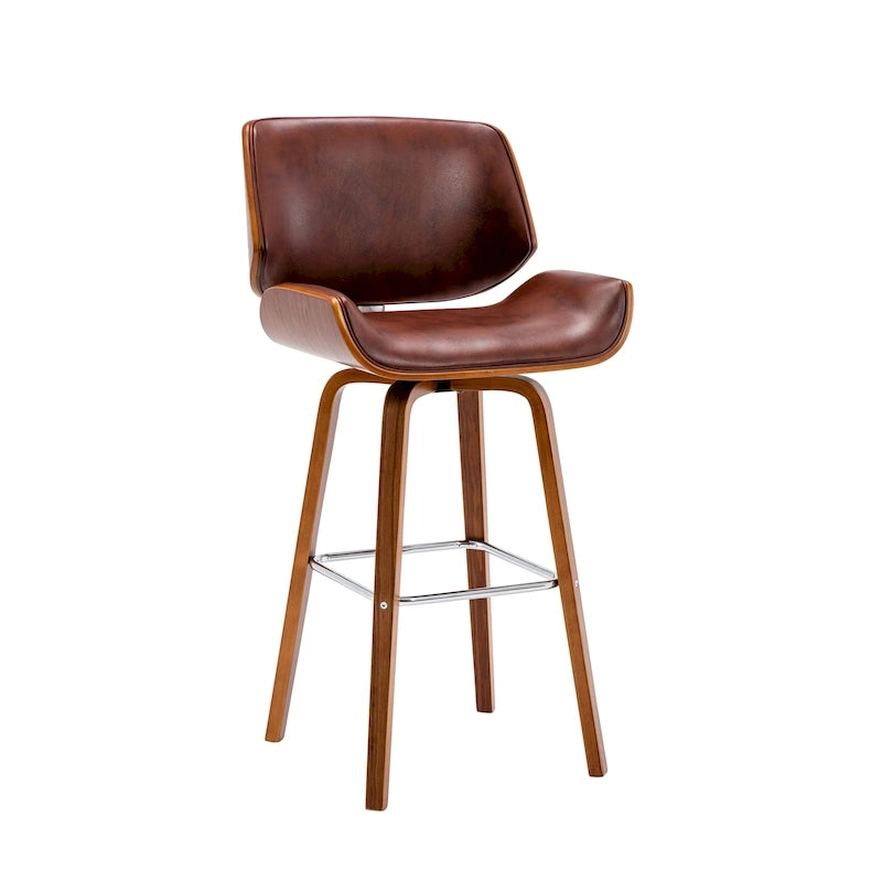 Porthos Home Ori Swivel Counter Stool, PU Leather, Wooden Legs with Footrest