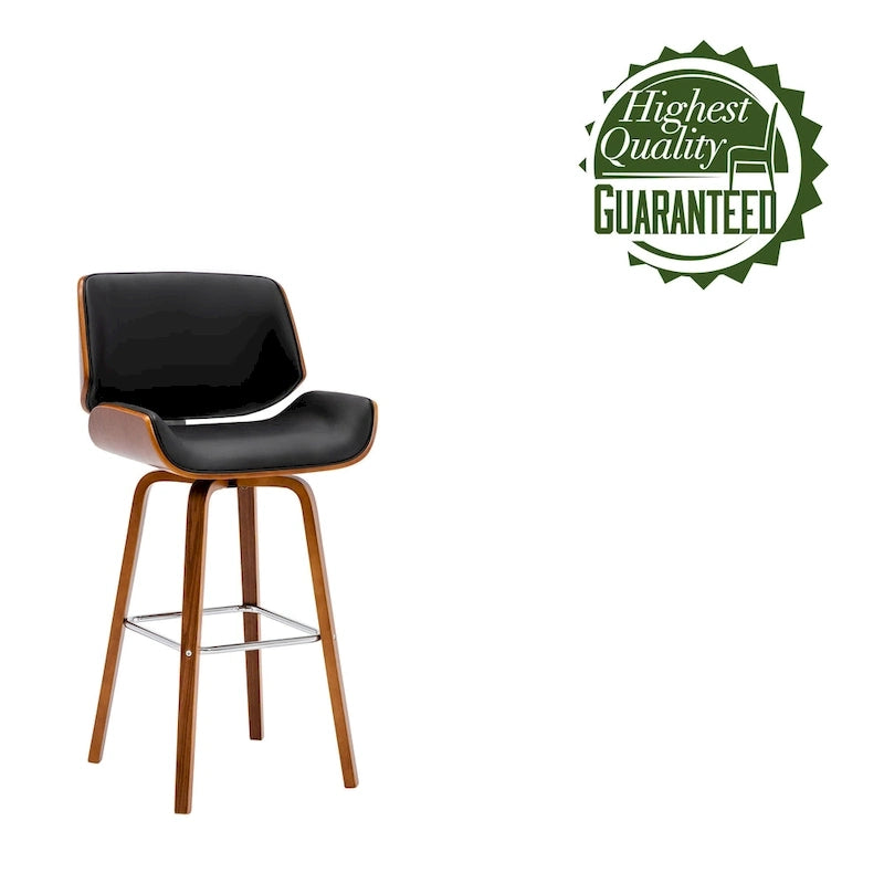 Porthos Home Ori Swivel Counter Stool, PU Leather, Wooden Legs with Footrest