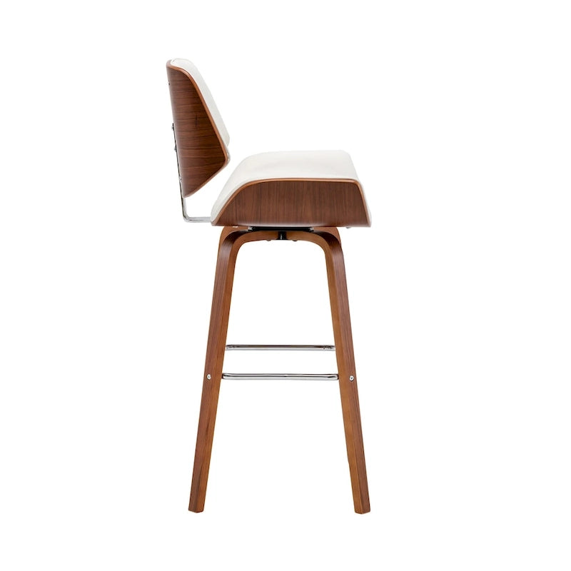 Porthos Home Ori Swivel Counter Stool, PU Leather, Wooden Legs with Footrest