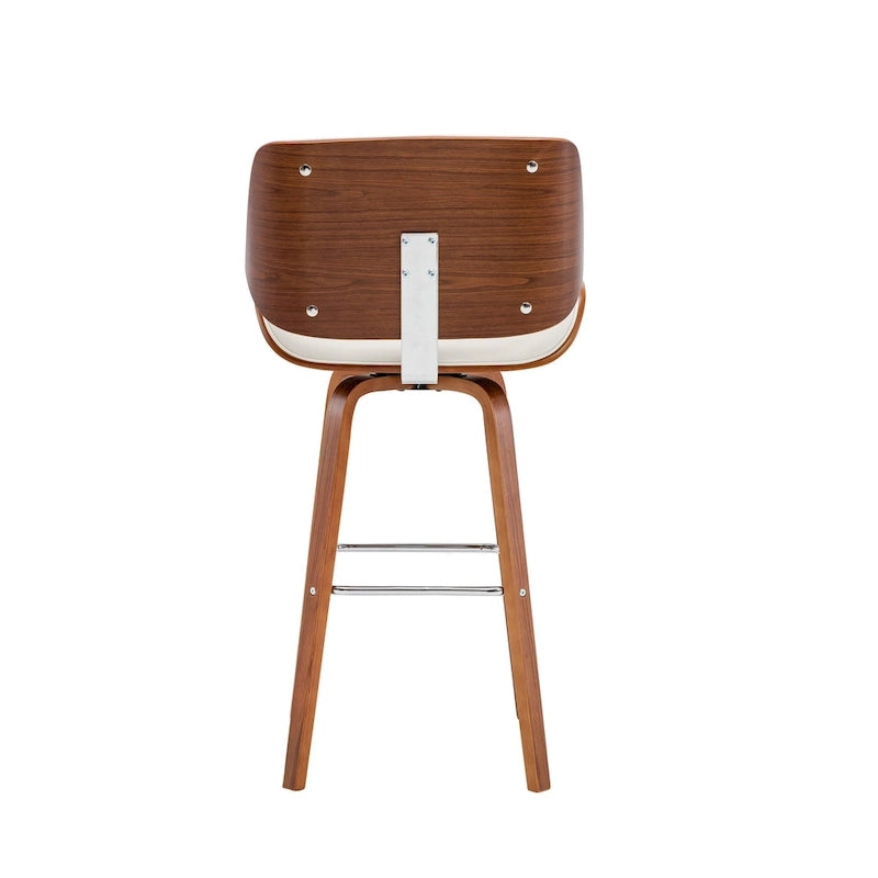 Porthos Home Ori Swivel Counter Stool, PU Leather, Wooden Legs with Footrest