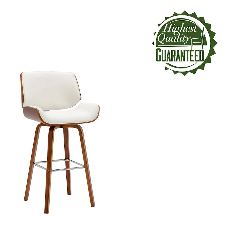 Porthos Home Ori Swivel Counter Stool, PU Leather, Wooden Legs with Footrest