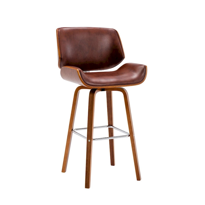 Porthos Home Ori Swivel Counter Stool, PU Leather, Wooden Legs with Footrest