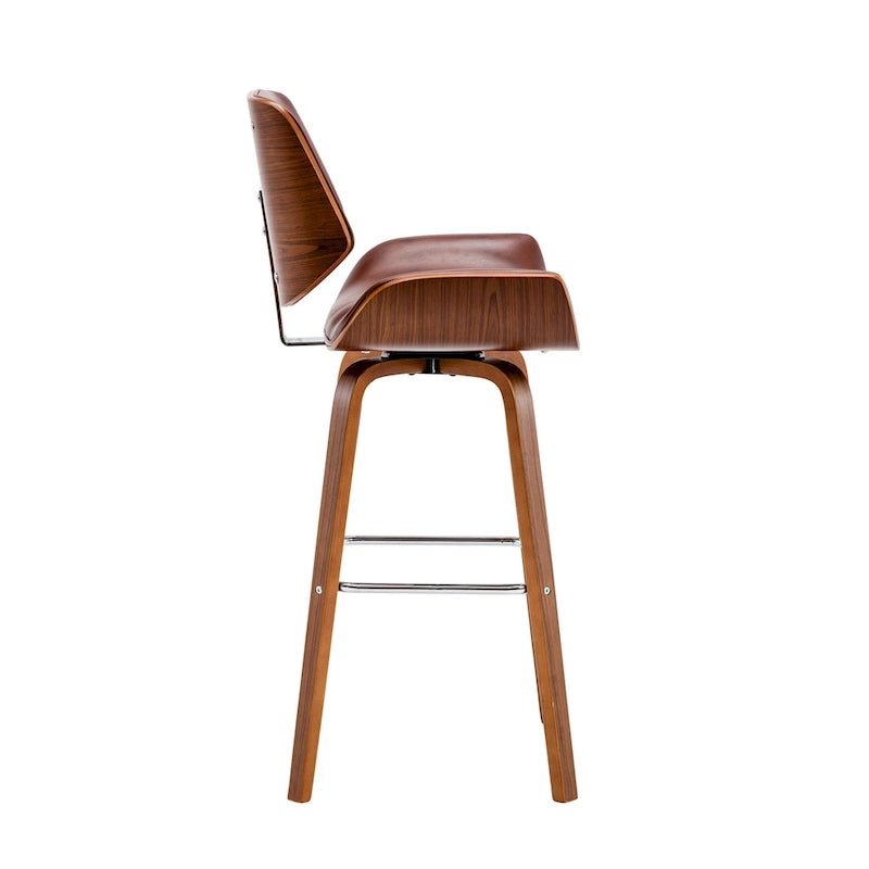 Porthos Home Ori Swivel Counter Stool, PU Leather, Wooden Legs with Footrest