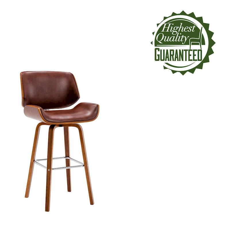 Porthos Home Ori Swivel Counter Stool, PU Leather, Wooden Legs with Footrest