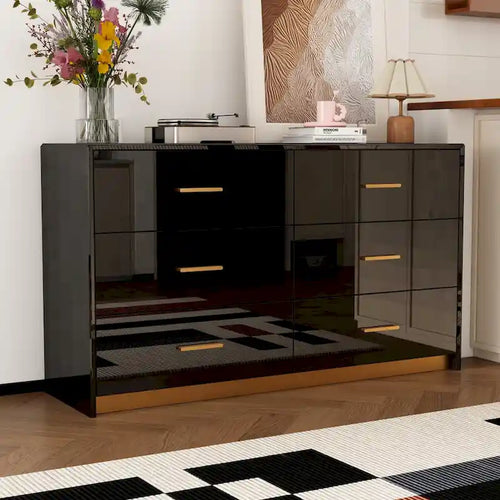 55.1 Modern 6-Drawer Bedroom Dresser Glossy Finish Chest Of Drawers