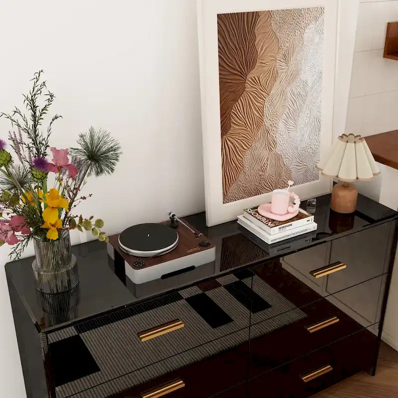 55.1 Modern 6-Drawer Bedroom Dresser Glossy Finish Chest Of Drawers