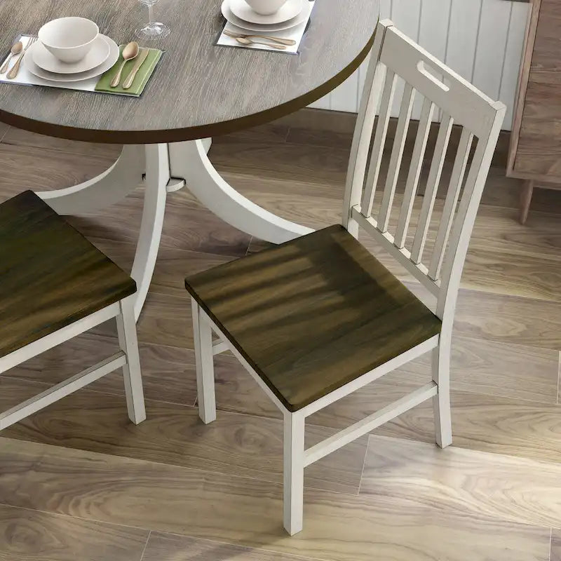 Derry Farmhouse Antique White Wood Slatted Backs Dining Chairs by Furniture of America (Set of 2)