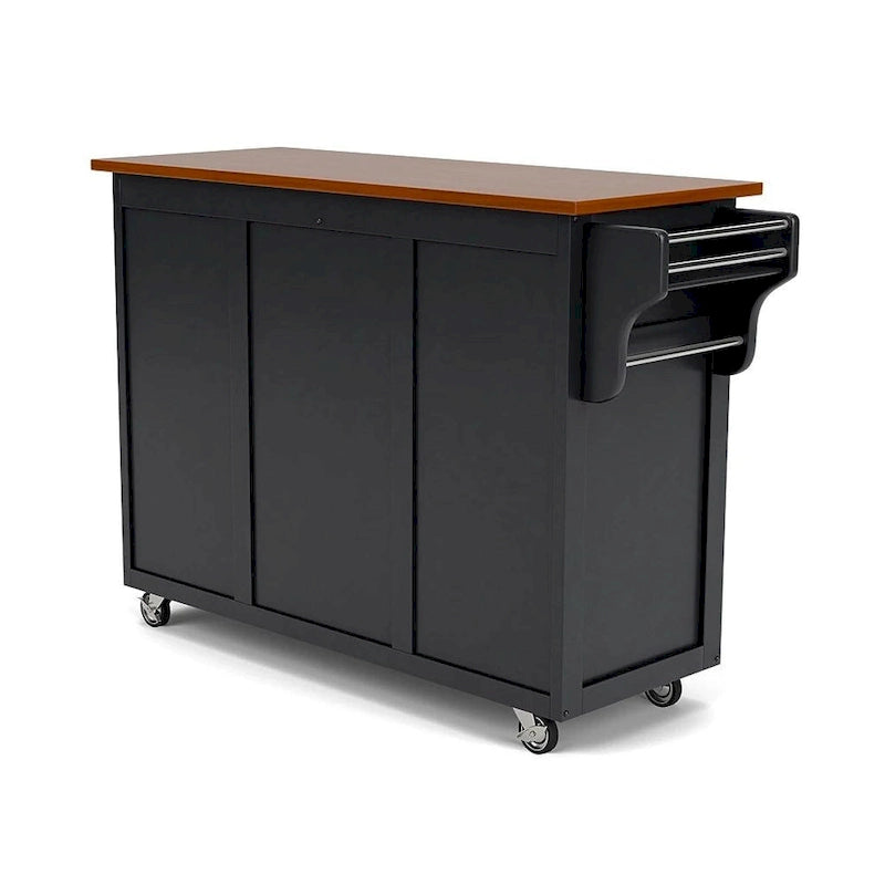 Copper Grove Puff Island Black Finish with Oak Top Kitchen Cart