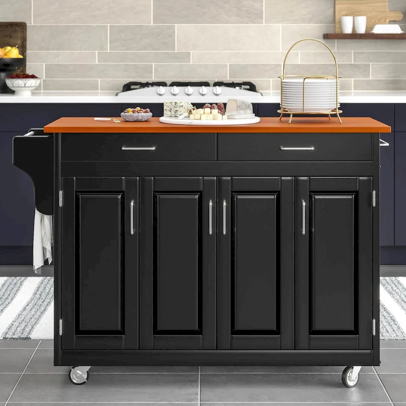 Copper Grove Puff Island Black Finish with Oak Top Kitchen Cart