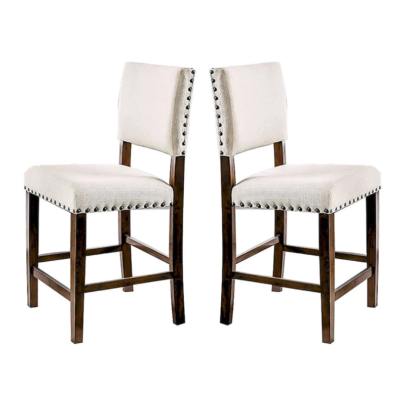 Set of 2 Brown Cherry and Ivory Dining Chair with Nailhead Trim