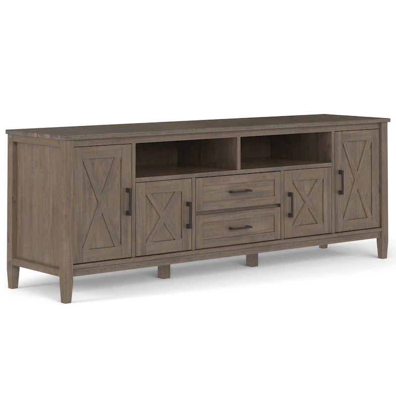 WYNDENHALL Cantina SOLID WOOD 72 inch Wide Transitional TV Media Stand in Smoky Brown For TVs up to 80 inches
