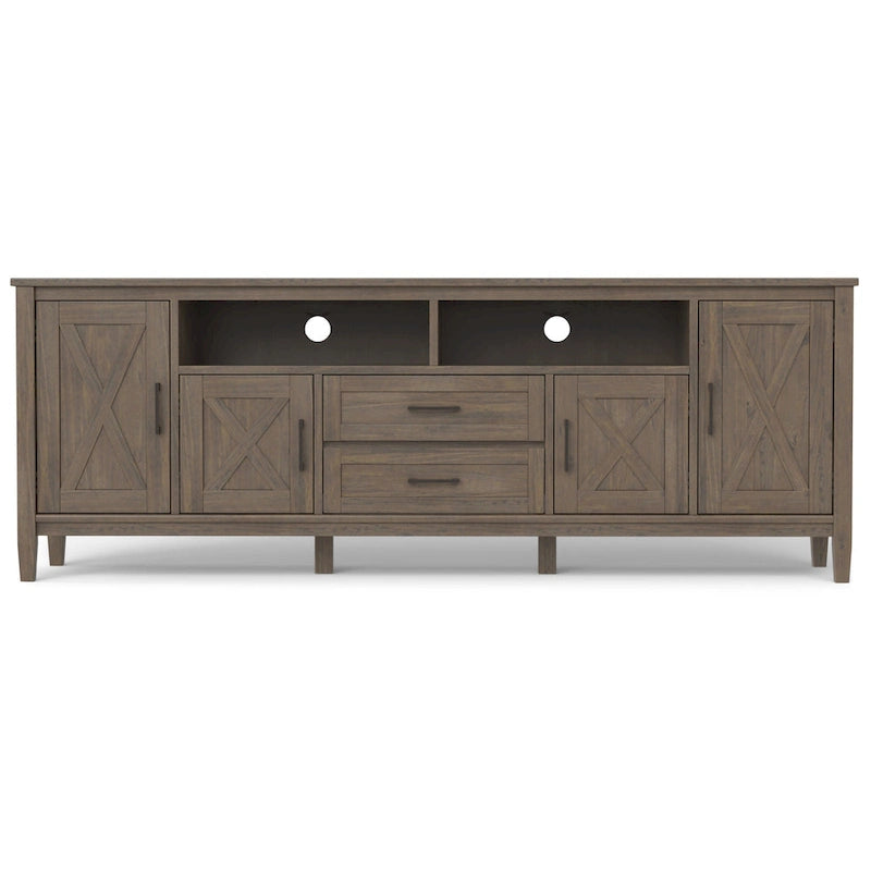 WYNDENHALL Cantina SOLID WOOD 72 inch Wide Transitional TV Media Stand in Smoky Brown For TVs up to 80 inches