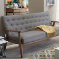 Baxton Studio Sorrento Mid-century Retro Modern Grey Fabric Upholstered Wooden 3-seater Sofa