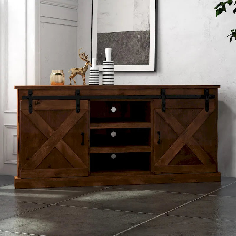 Bridgevine Home Farmhouse 66 inch Corner TV Stand for TVs up to 80 inches, No Assembly Required, Aged Whiskey Finish