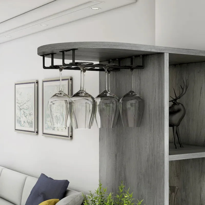 DH BASIC Transitional Vintage Grey Oak 6-Open Shelf Bar Table with Wine Storage by Denhour