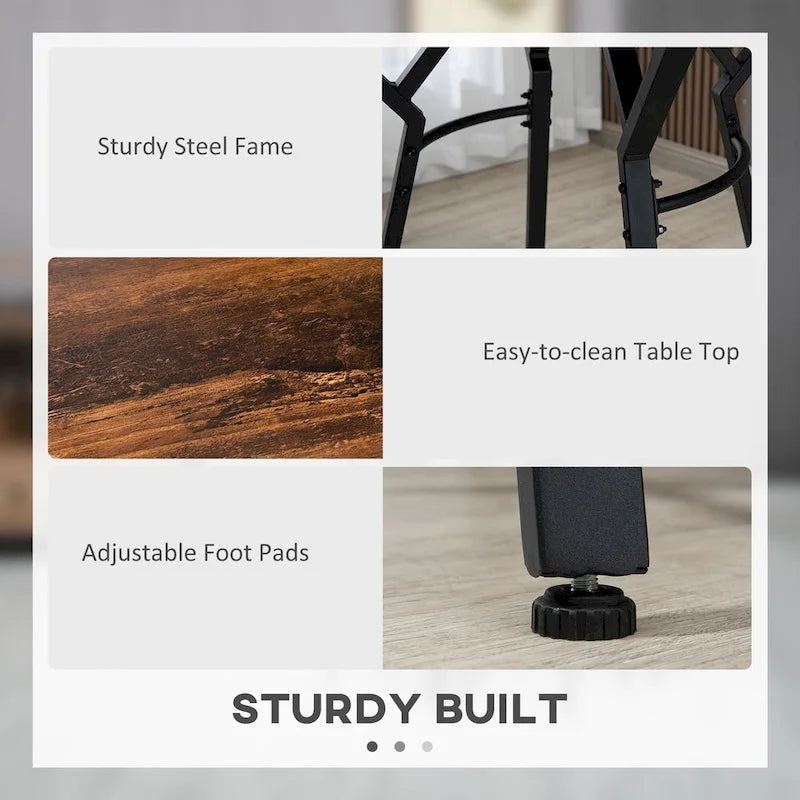 HOMCOM Industrial 5-Piece Bar Table and Chairs Set, Space Saving Dining Table with 4 Stools for Pub and Kitchen, Black & Brown