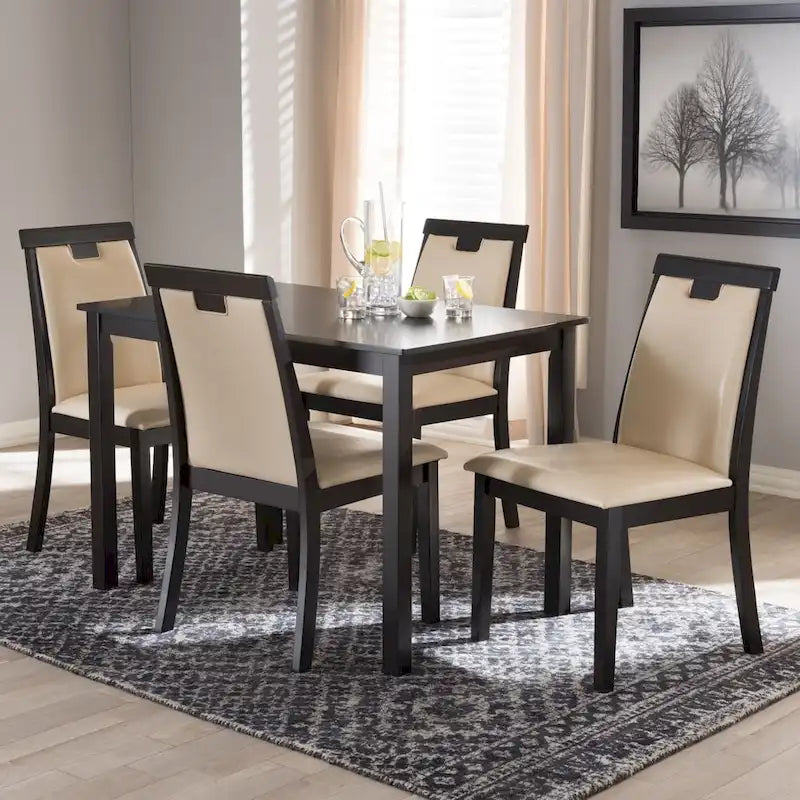 Contemporary Beige Faux Leather 5-Piece Dining Set by Baxton Studio