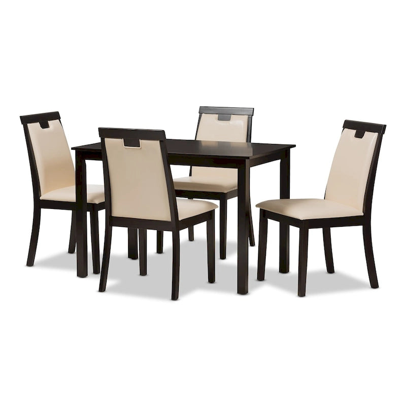 Contemporary Beige Faux Leather 5-Piece Dining Set by Baxton Studio