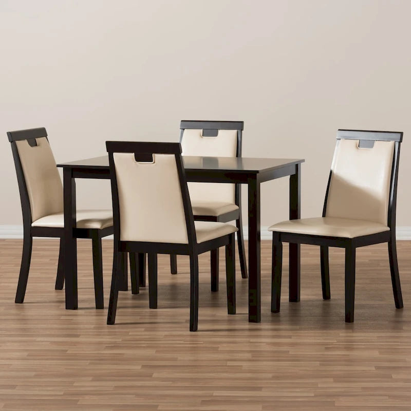 Contemporary Beige Faux Leather 5-Piece Dining Set by Baxton Studio