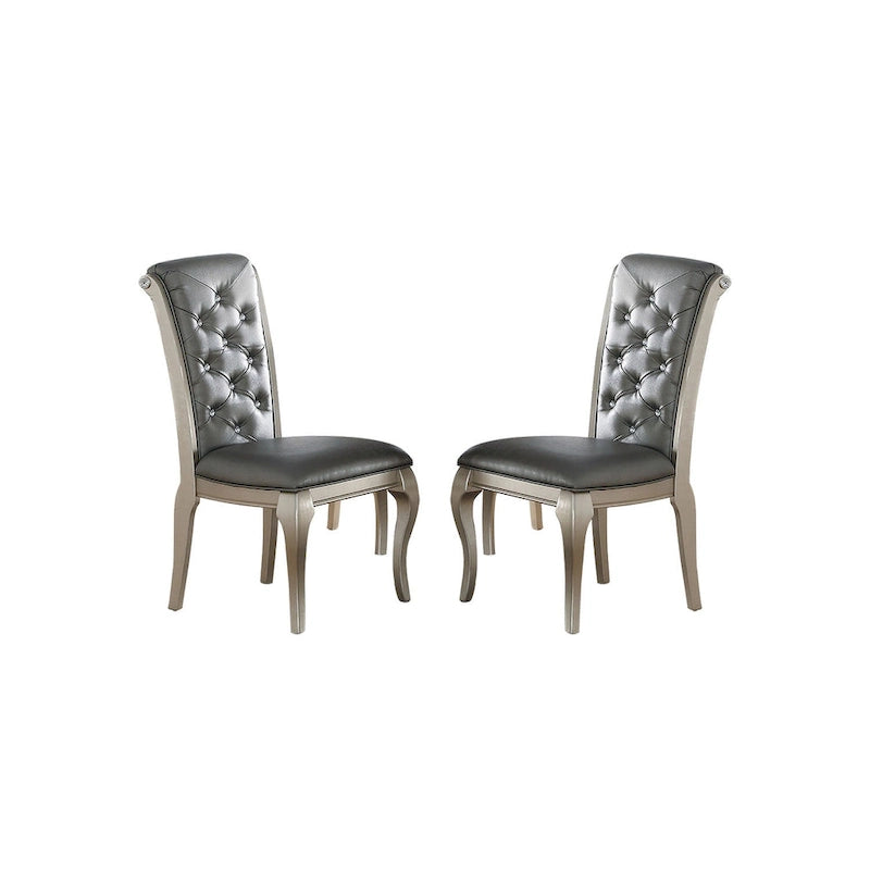 Dining Chairs With Button Tufted Back, Antique Silver(Set of 2)