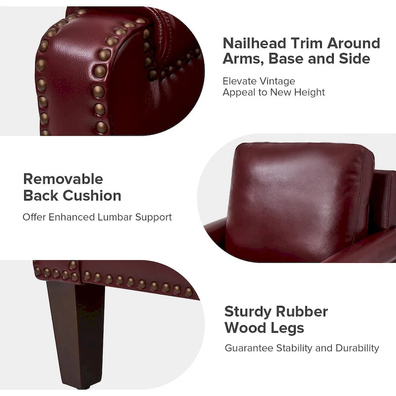 Kunz Transitional Genuine Leather Armchair with Removable Cushion and Nailhead Trims by HULALA HOME