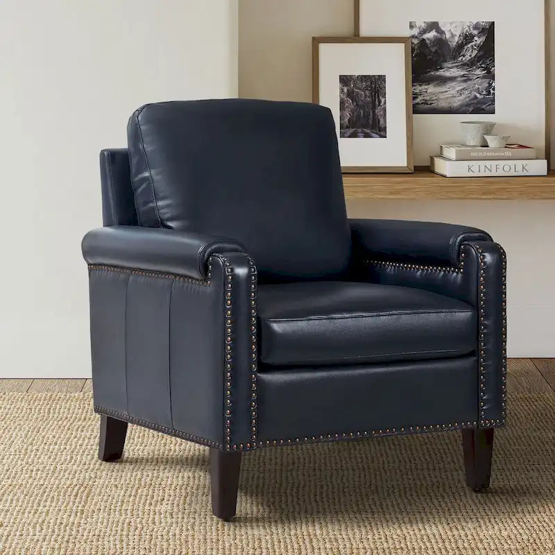 Kunz Transitional Genuine Leather Armchair with Removable Cushion and Nailhead Trims by HULALA HOME