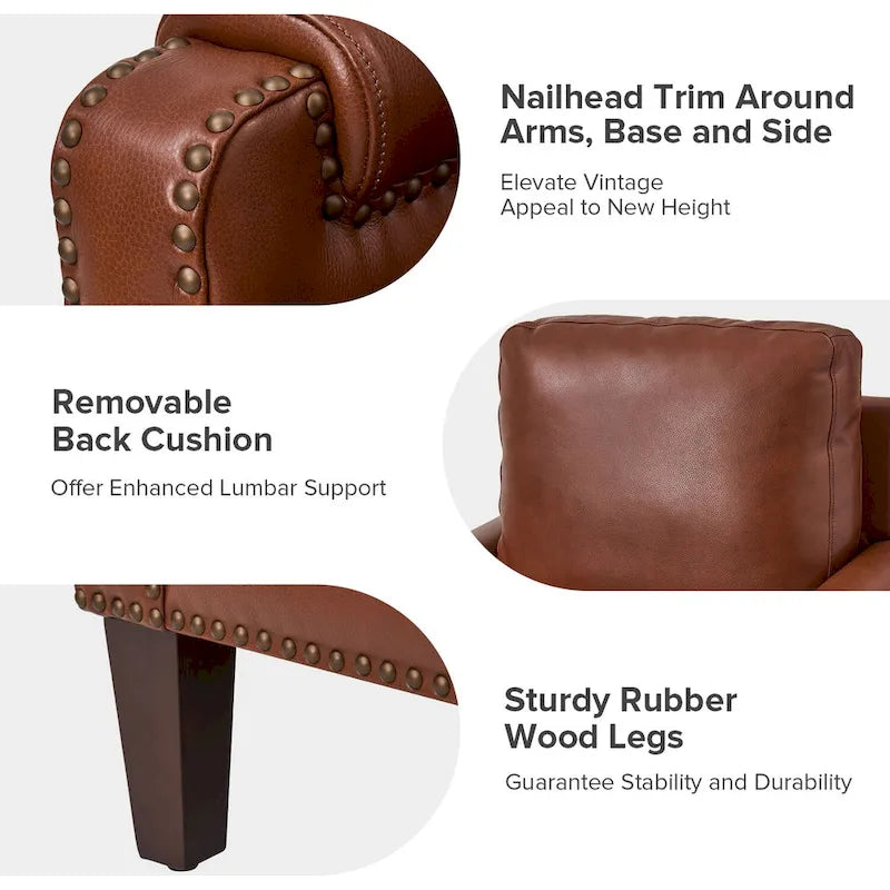 Kunz Transitional Genuine Leather Armchair with Removable Cushion and Nailhead Trims by HULALA HOME